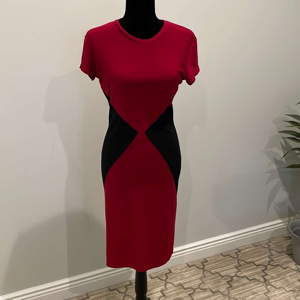 Red and black midi dress